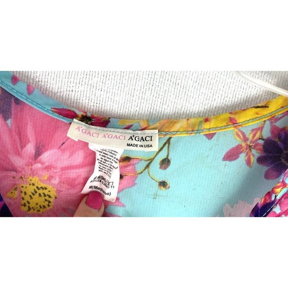 AGACI A'Gaci Women's Small Top Sheer Floral Boho 3/4 Sleeve Blouse USA Made - Picture 5 of 12